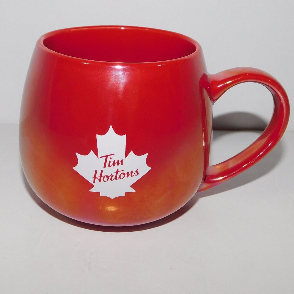 TIM HORTONS Canada 2020 Iridescent Red Maple Leaf  Ceramic Coffee Mug 12oz